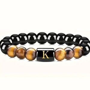 Men's tiger eye Initial Bead Bracelet